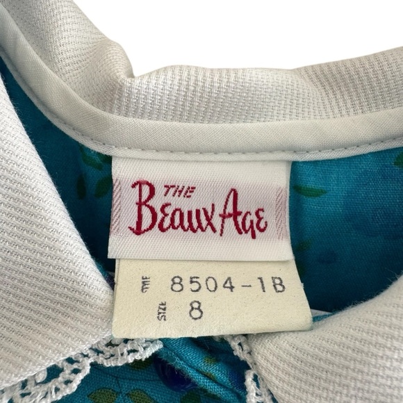 VTG The Beaux Age Blue Floral Dress White Collar Short Sleeve Girls Size 8 - Picture 5 of 7